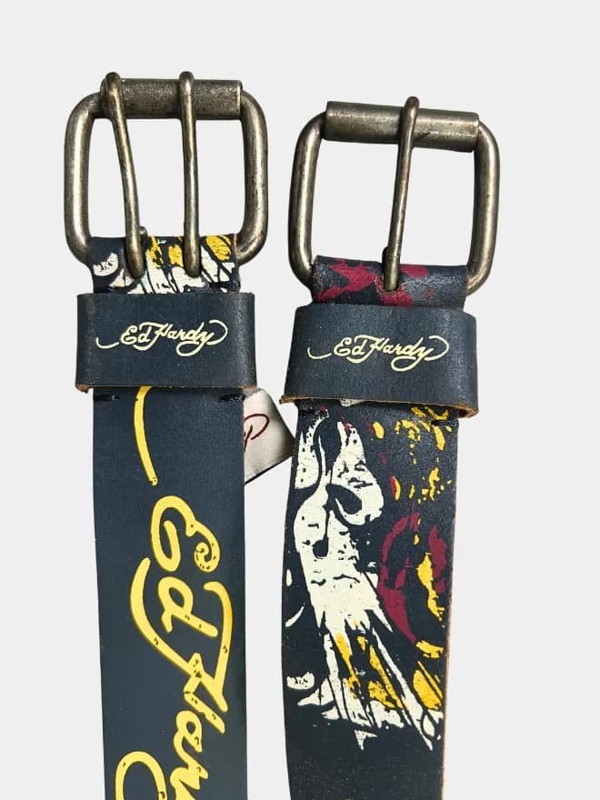 Vintage Ed Hardy Graphic Leather Belt – Y2K Tattoo Style
