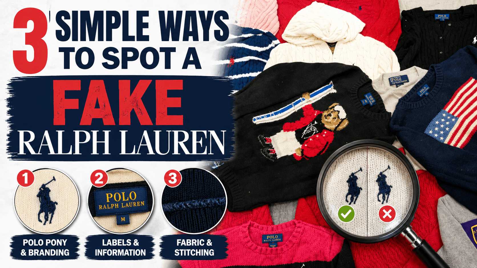 3 simple ways to spot a fake Ralph Lauren with Polo Pony, labels, fabric, and stitching checks